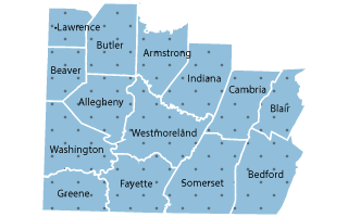 outline of Southwest Counties in PA